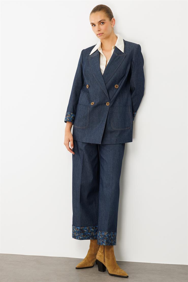 Modailgi  Kırlangıç Yaka Torba Cepli Desenli Duble Kol Tensel Ceket - 40004 Lacivert