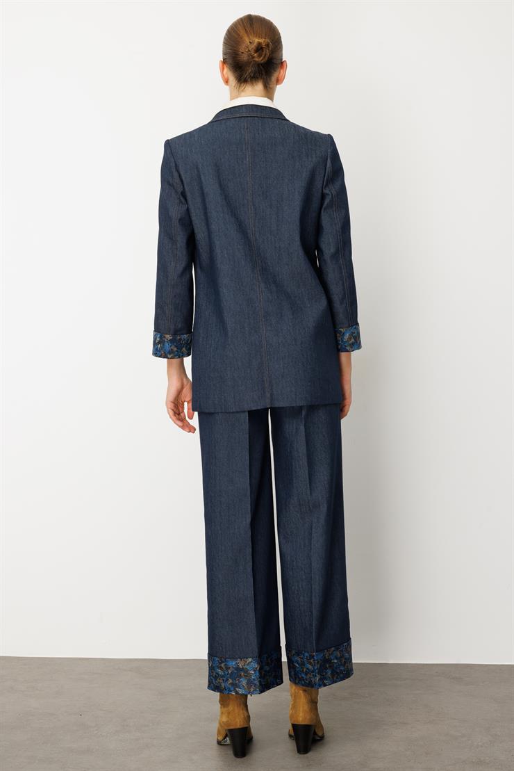 Modailgi  Kırlangıç Yaka Torba Cepli Desenli Duble Kol Tensel Ceket - 40004 Lacivert