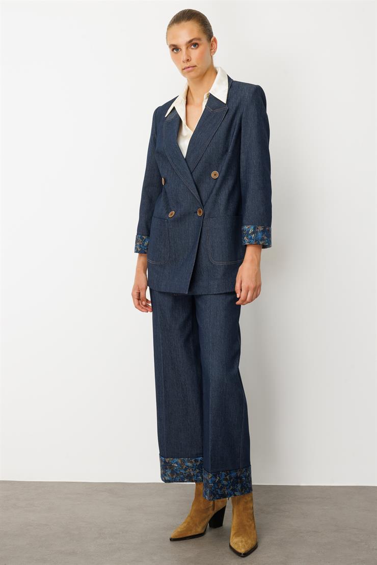 Modailgi  Kırlangıç Yaka Torba Cepli Desenli Duble Kol Tensel Ceket - 40004 Lacivert