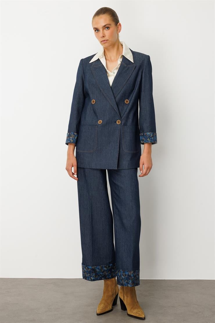 Modailgi  Kırlangıç Yaka Torba Cepli Desenli Duble Kol Tensel Ceket - 40004 Lacivert