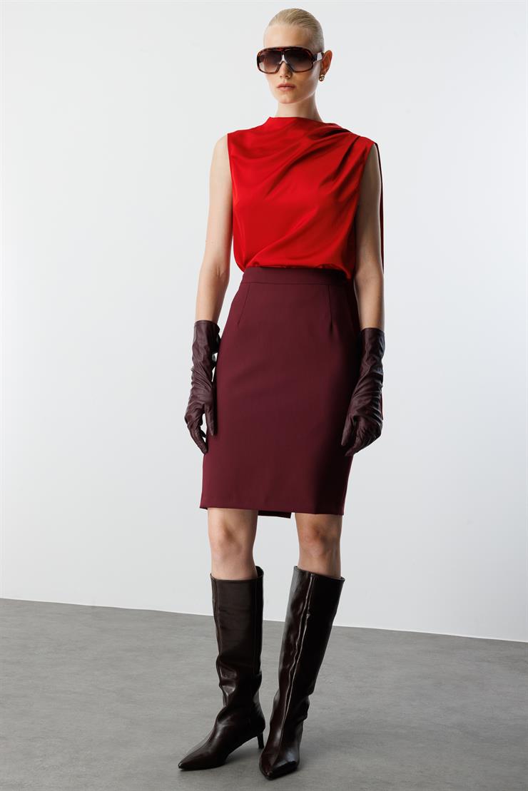 Modailgi  Kısa Küp Etek Bordo