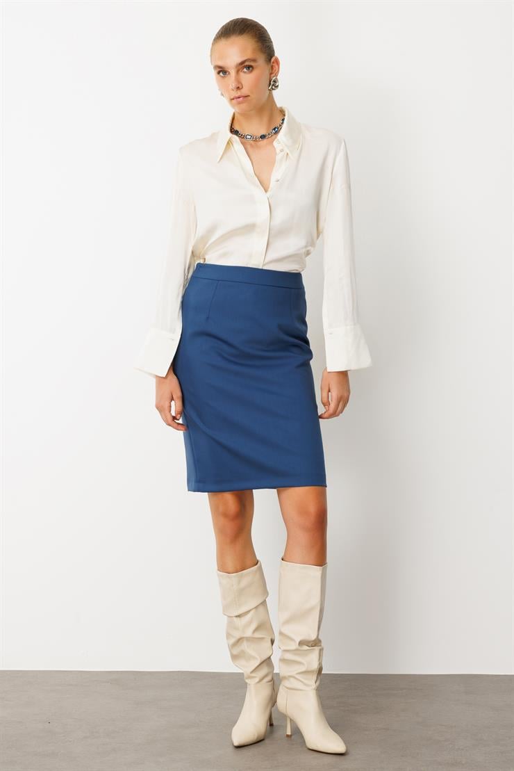 Modailgi  Kısa Küp Etek Petrol Mavisi