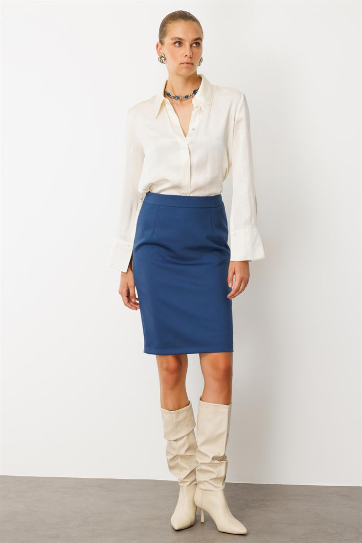 Modailgi  Kısa Küp Etek Petrol Mavisi