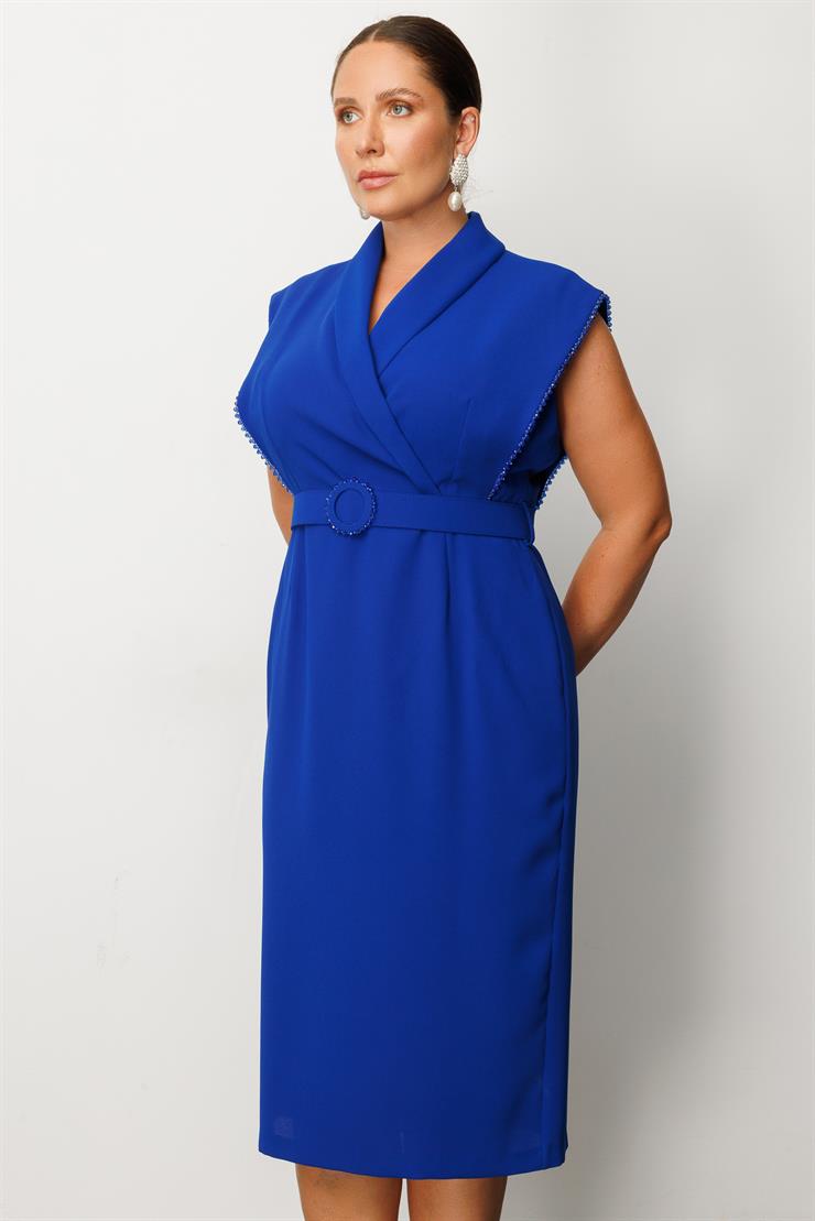 Modailgi  Kol Ağzı Boncuk Aksesuar Detaylı Elbise Saks