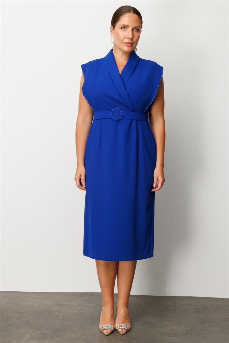 Modailgi  Kol Ağzı Boncuk Aksesuar Detaylı Elbise Saks