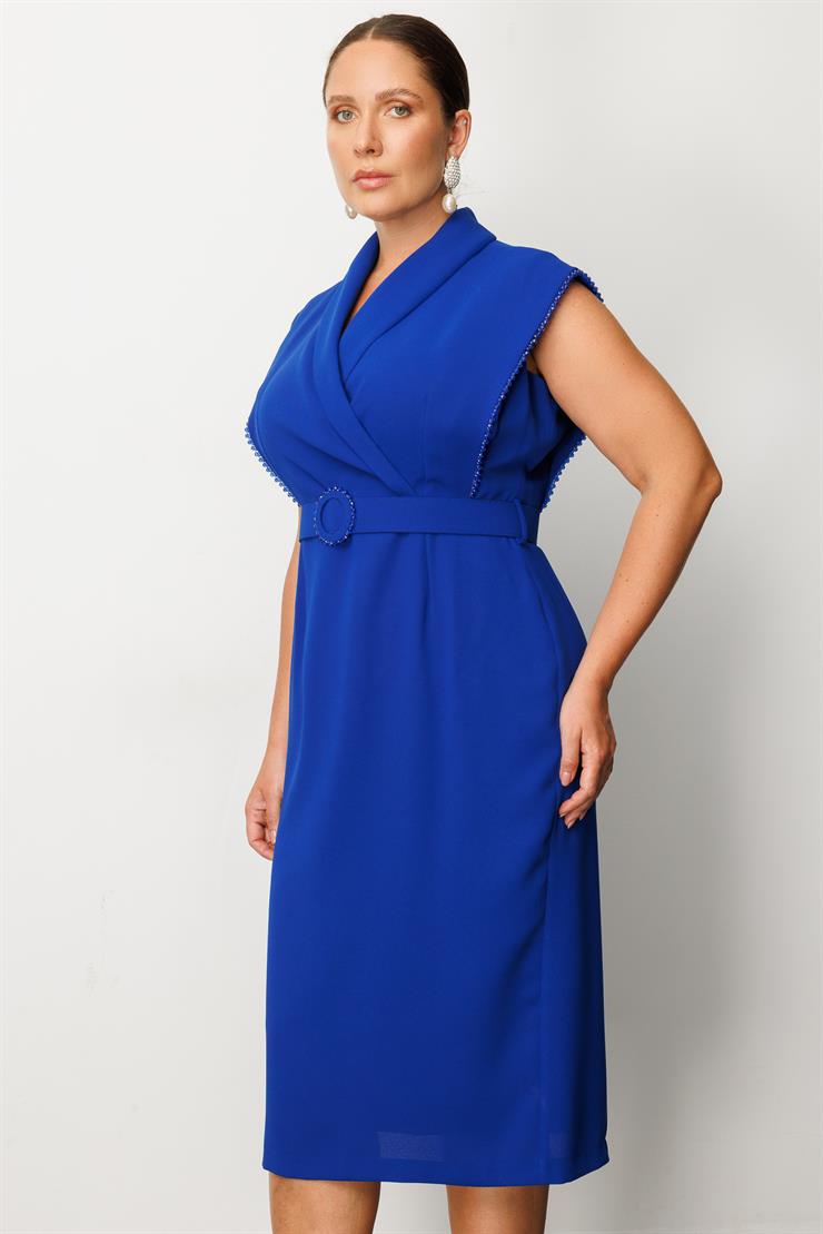 Modailgi  Kol Ağzı Boncuk Aksesuar Detaylı Elbise Saks