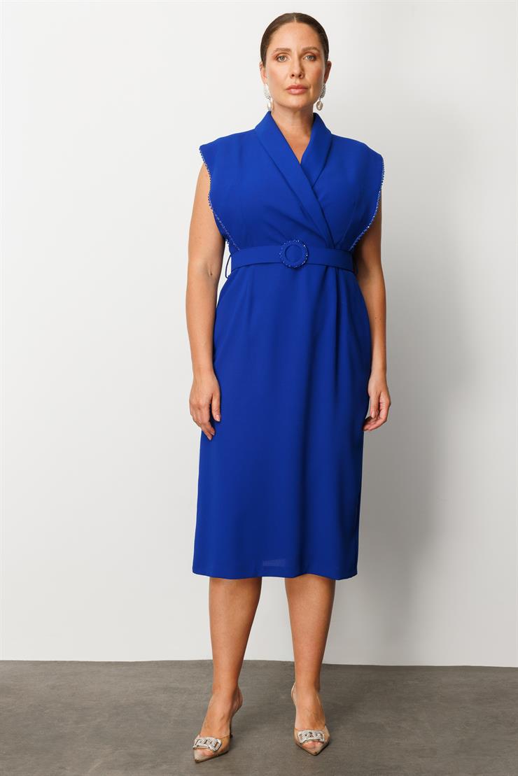 Modailgi  Kol Ağzı Boncuk Aksesuar Detaylı Elbise Saks