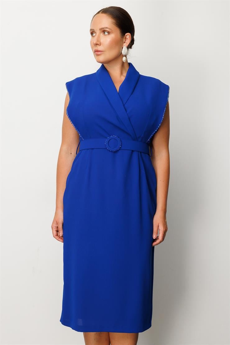 Modailgi  Kol Ağzı Boncuk Aksesuar Detaylı Elbise Saks