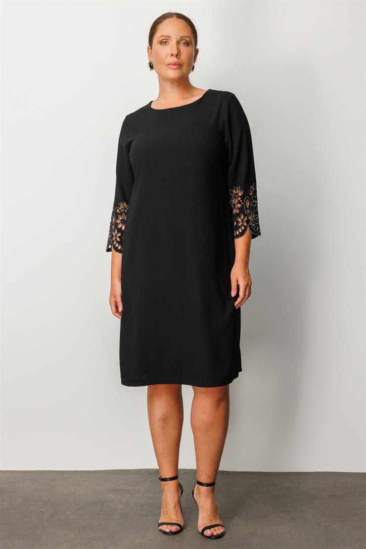 Modailgi  Kol Ağzı Lazerli Taşlı Elbise Siyah