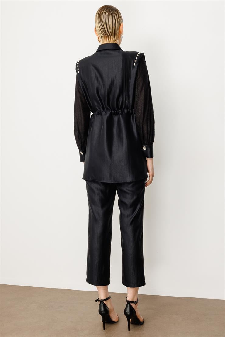 Modailgi  Kolları Organze Tüllü Fermuar Kapamalı Tunik Siyah