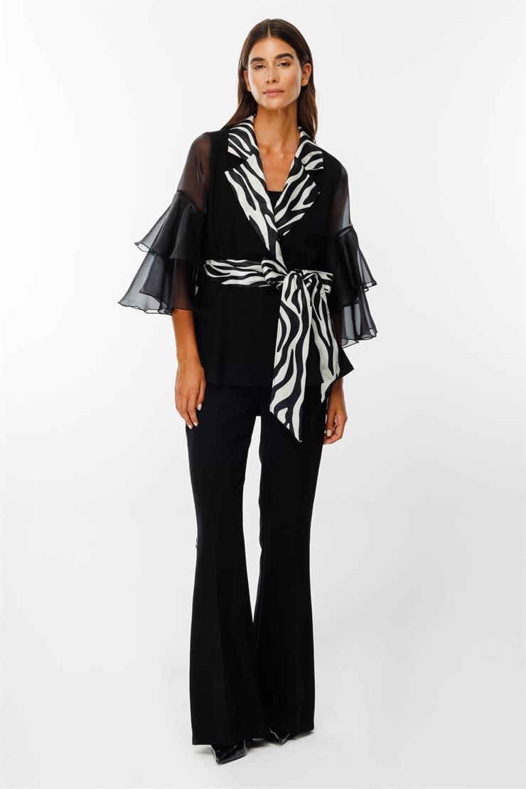 Modailgi  Kolları Organzeli Yakası Zebra Desenli Ceket Kemik