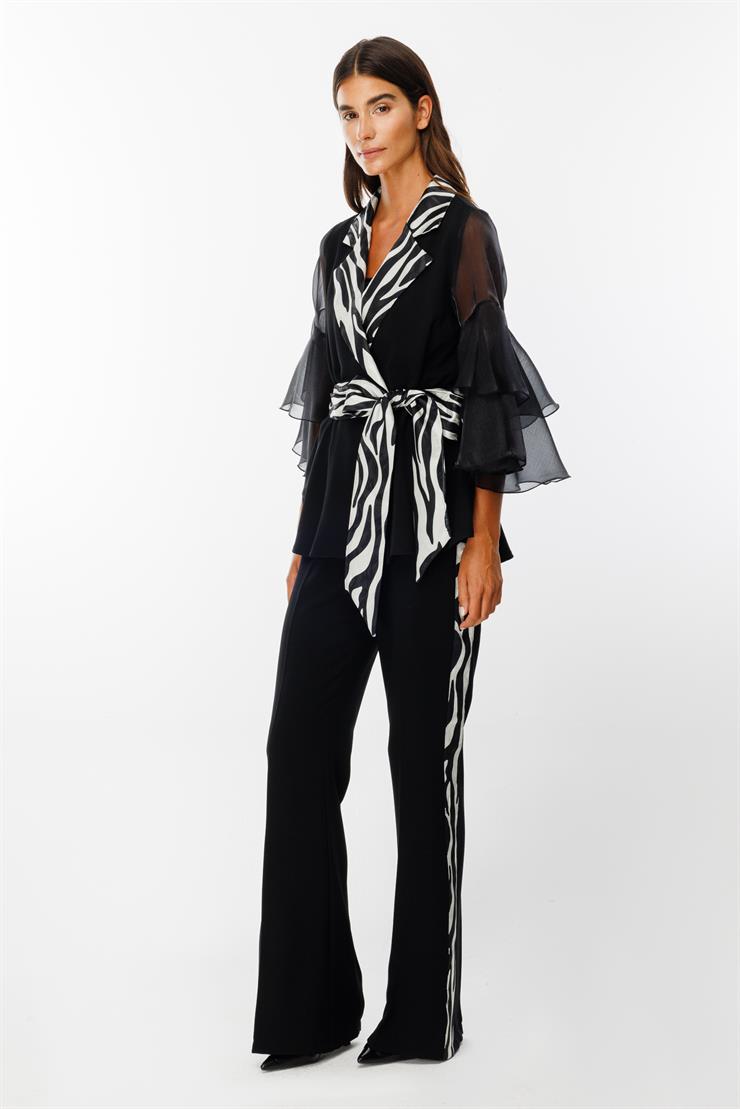 Modailgi  Kolları Organzeli Yakası Zebra Desenli Ceket Kemik