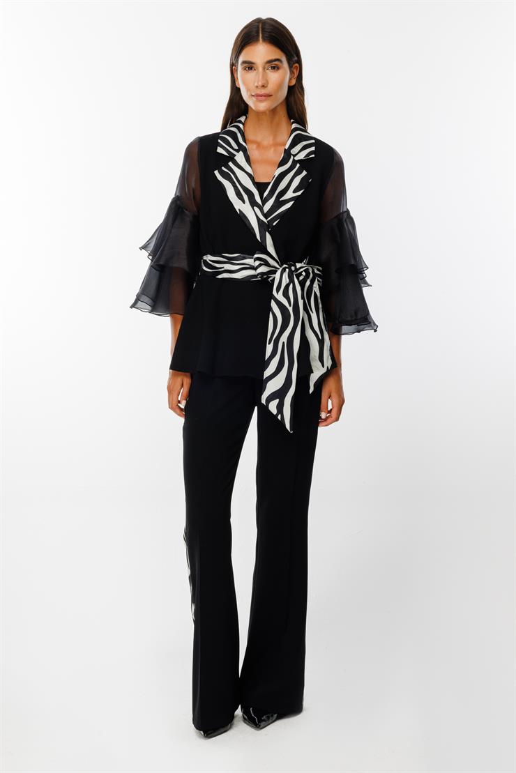 Modailgi  Kolları Organzeli Yakası Zebra Desenli Ceket Kemik