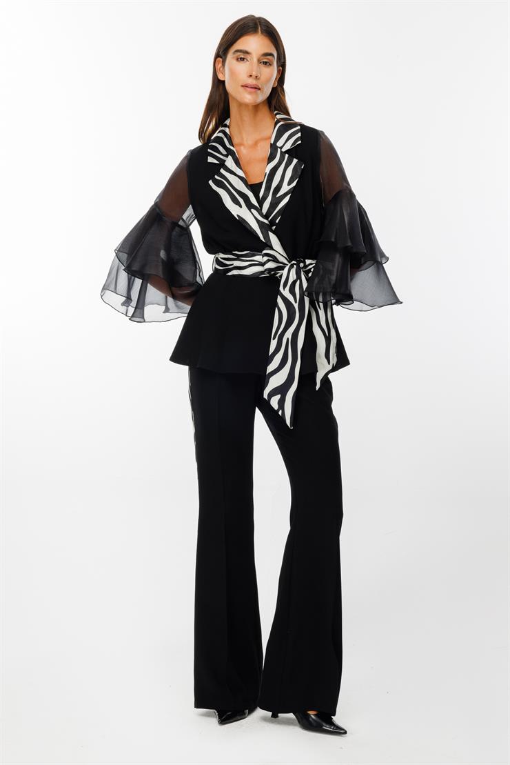 Modailgi  Kolları Organzeli Yakası Zebra Desenli Ceket Kemik