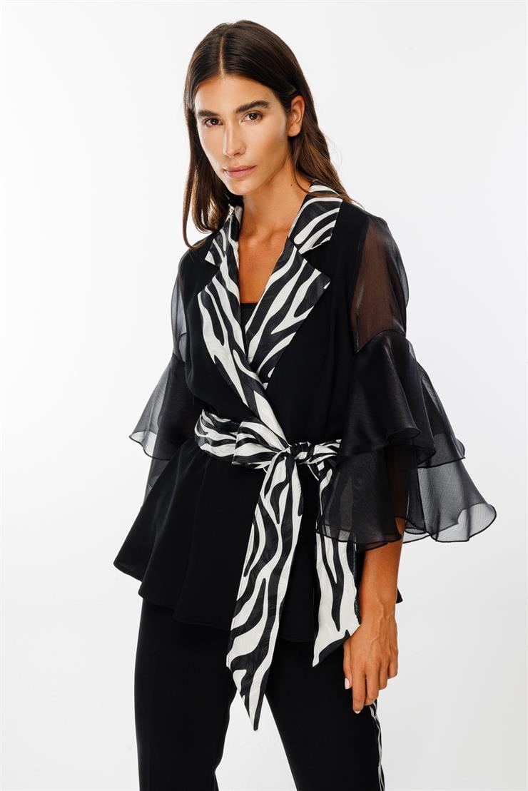 Modailgi  Kolları Organzeli Yakası Zebra Desenli Ceket Kemik