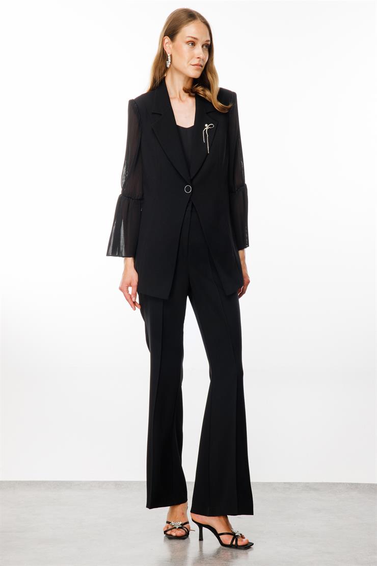 Modailgi  Kolu Plise Detaylı Ceket Siyah