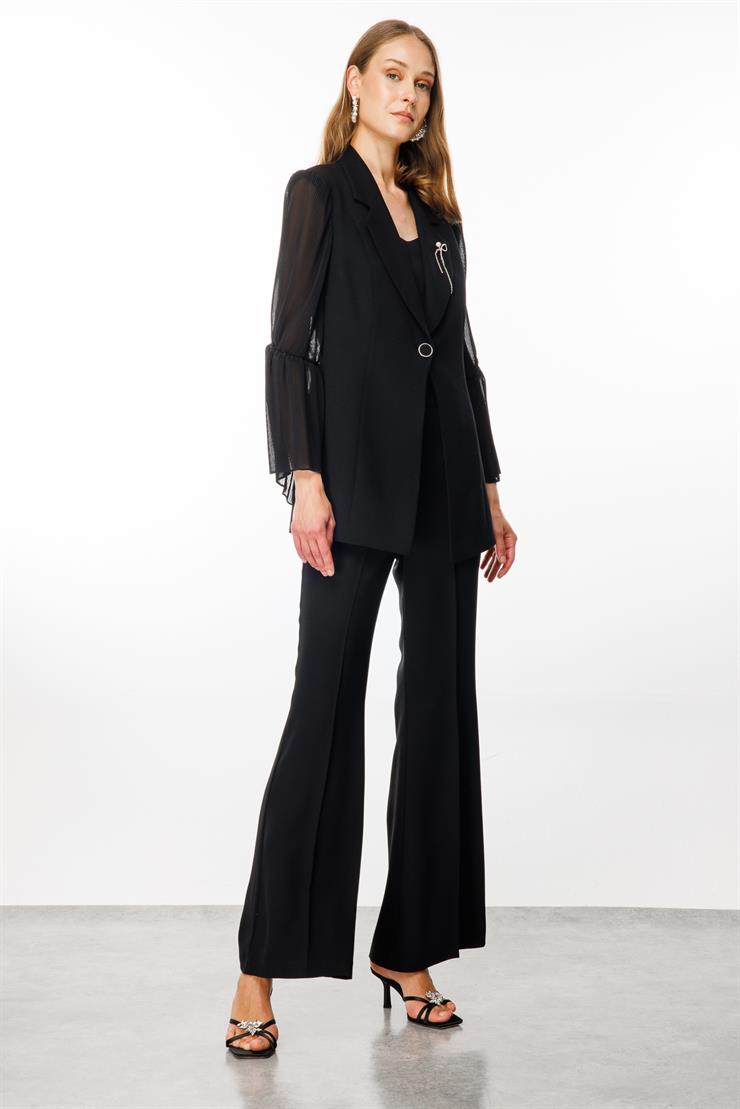 Modailgi  Kolu Plise Detaylı Ceket Siyah