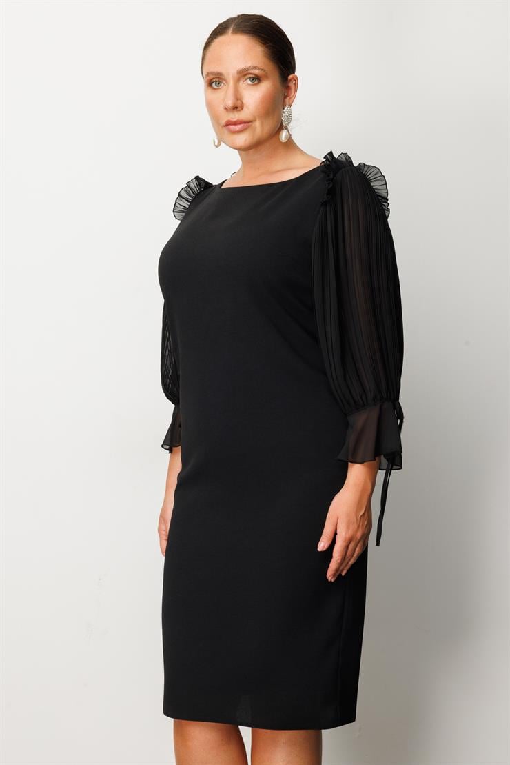Modailgi  Kolları Pliseli Elbise Siyah
