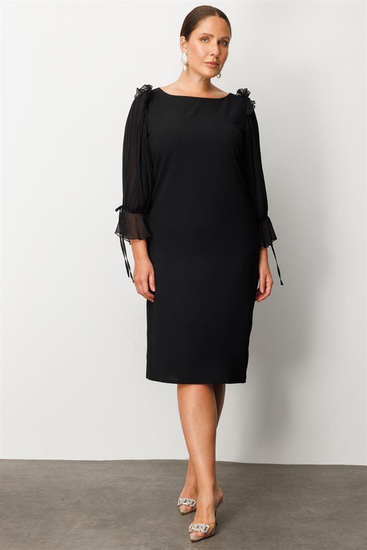 Modailgi  Kolları Pliseli Elbise Siyah