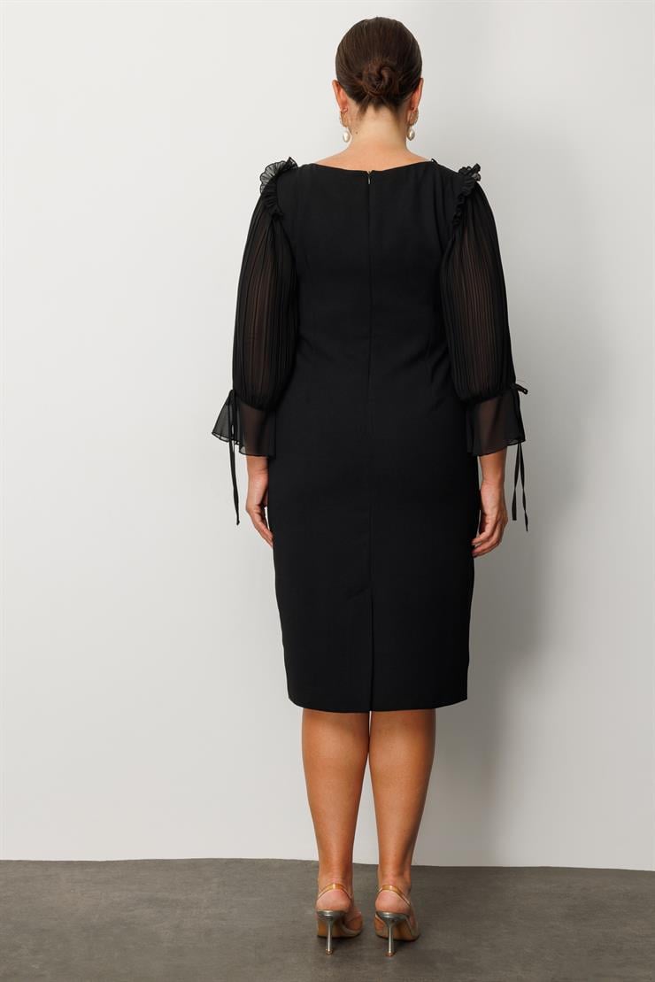 Modailgi  Kolları Pliseli Elbise Siyah