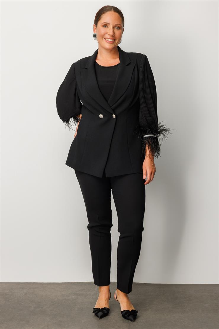 Modailgi  Kolları Pliseli Manşeti Otrişli Ceket Siyah