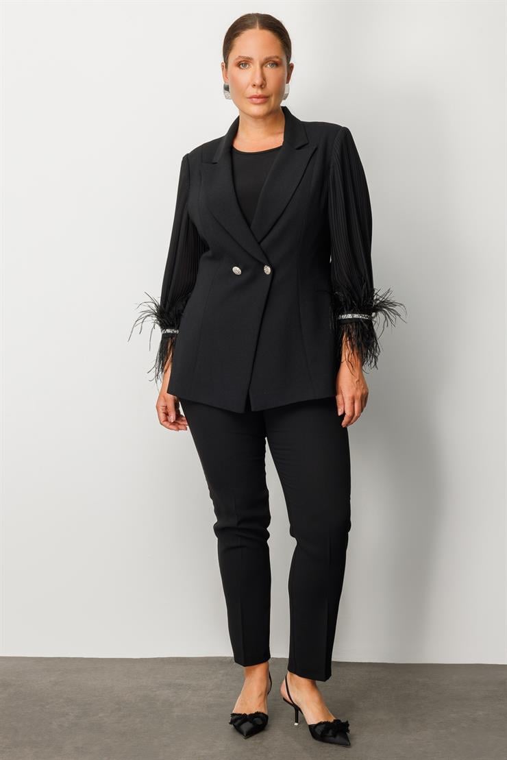 Modailgi  Kolları Pliseli Manşeti Otrişli Ceket Siyah