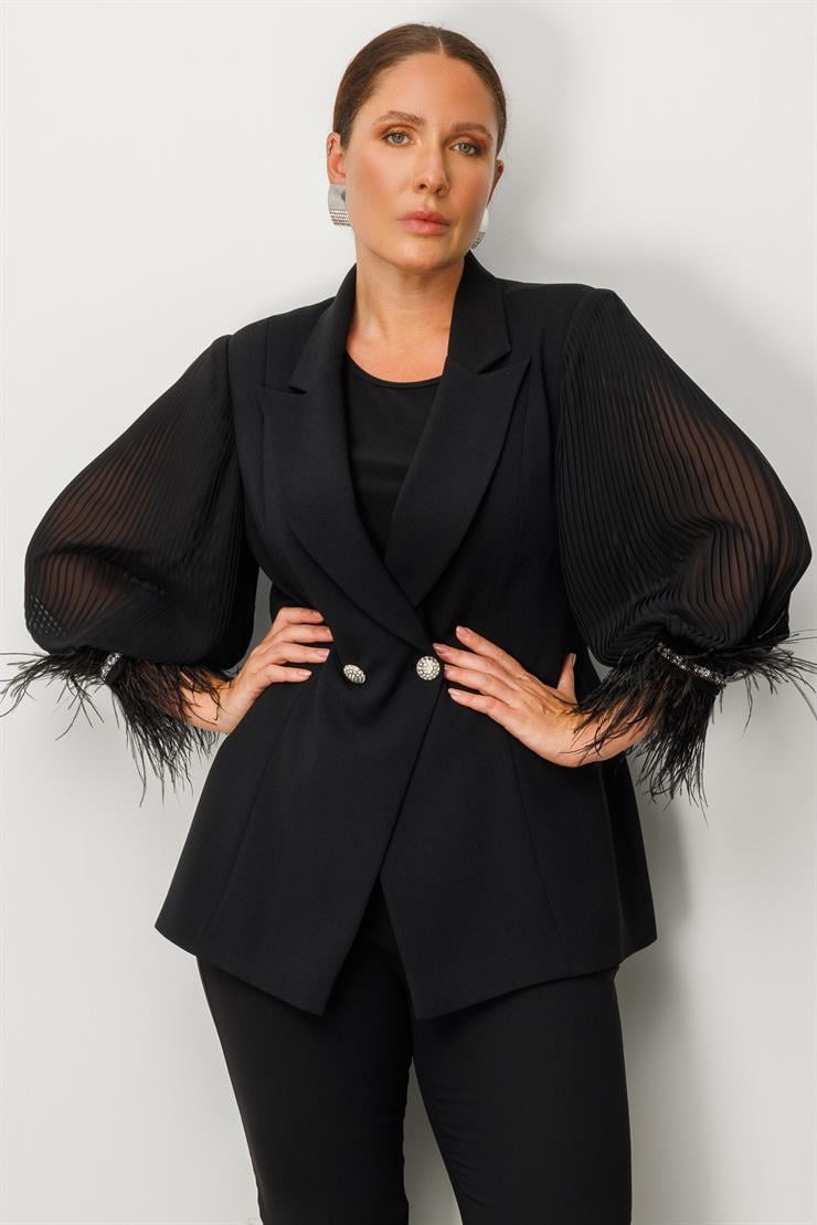 Modailgi  Kolları Pliseli Manşeti Otrişli Ceket Siyah