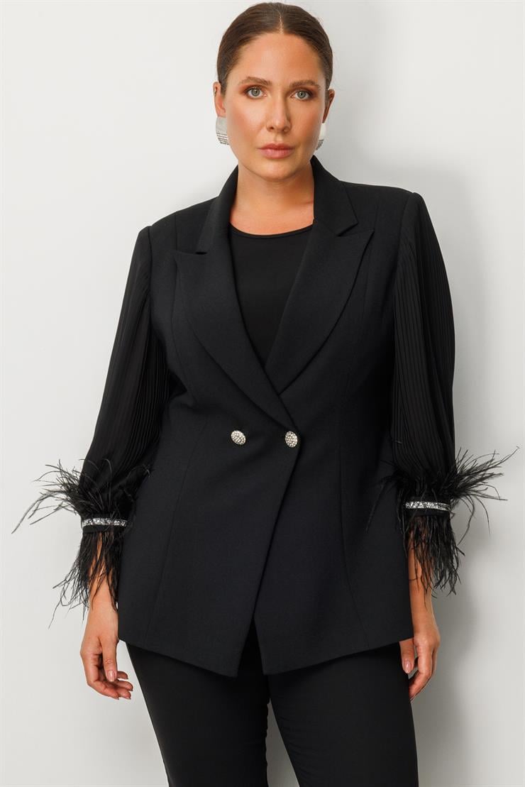 Modailgi  Kolları Pliseli Manşeti Otrişli Ceket Siyah