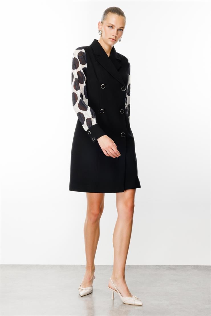 Modailgi  Kolları Puan Jakarlı Kruvaze Elbise Siyah