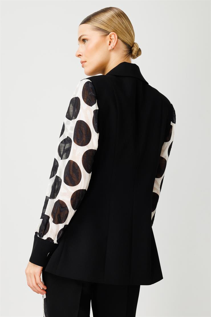 Modailgi  Kolları Puantiye Desenli Tek Düğme Ceket Siyah