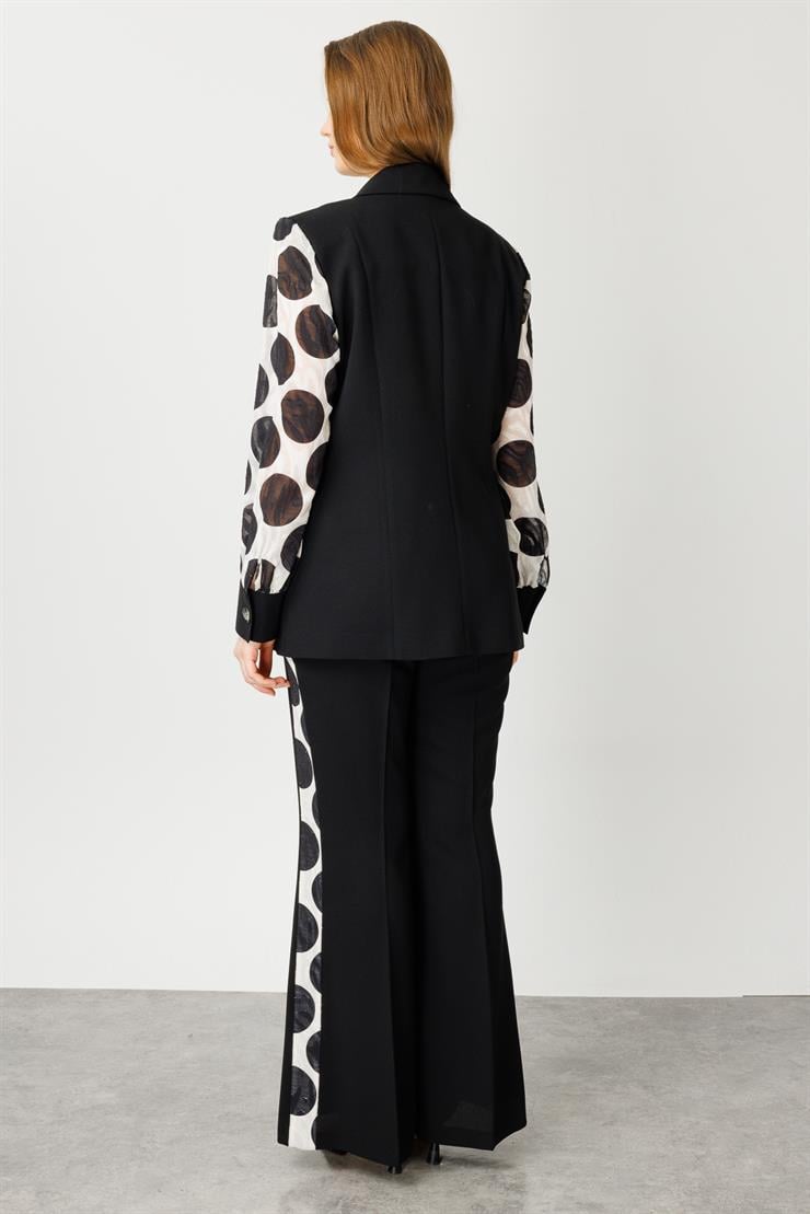 Modailgi  Kolları Puantiye Desenli Tek Düğme Ceket Siyah