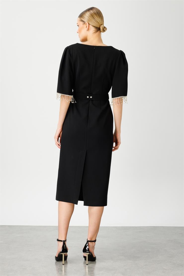 Modailgi  -*Kolları Şerit Aksesuarlı Elbise Siyah