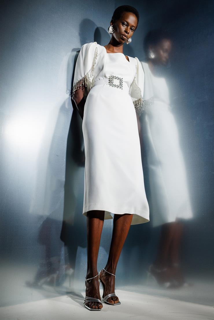 Modailgi  -*Kolları Şerit Aksesuarlı Elbise Ekru