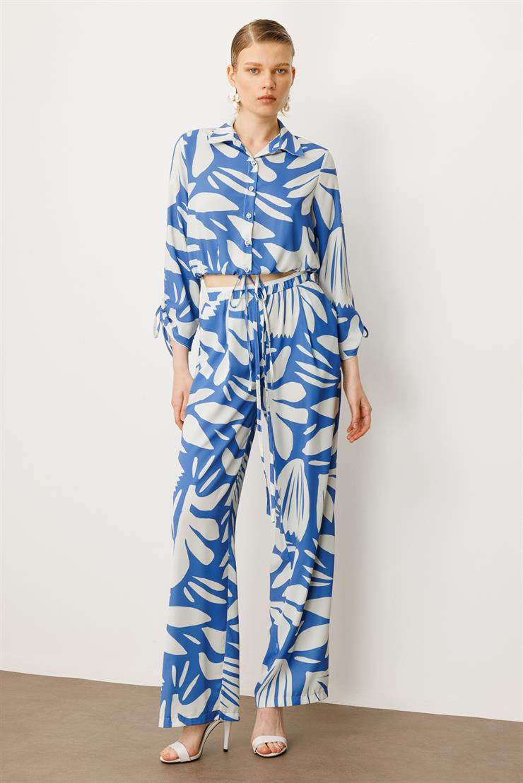 Modailgi  Kolları ve Etek Ucu Bağlama Detaylı Etek Altı Lastikli Gömlek İndigo