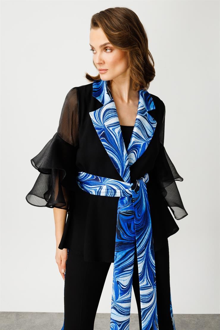 Modailgi  Kolları Vollanlı Yakası Desenli Ceket Saks