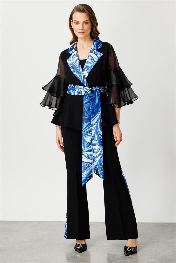 Modailgi  Kolları Vollanlı Yakası Desenli Ceket Saks