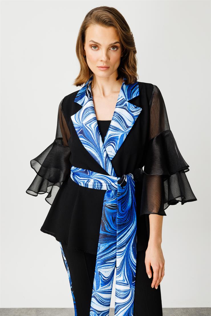 Modailgi  Kolları Vollanlı Yakası Desenli Ceket Saks