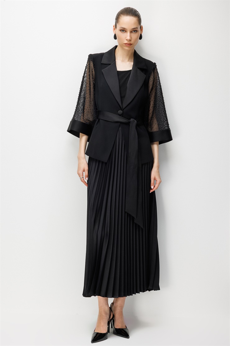 Modailgi Kolu İncili File Kumaştan Kısa Ceket - 35012