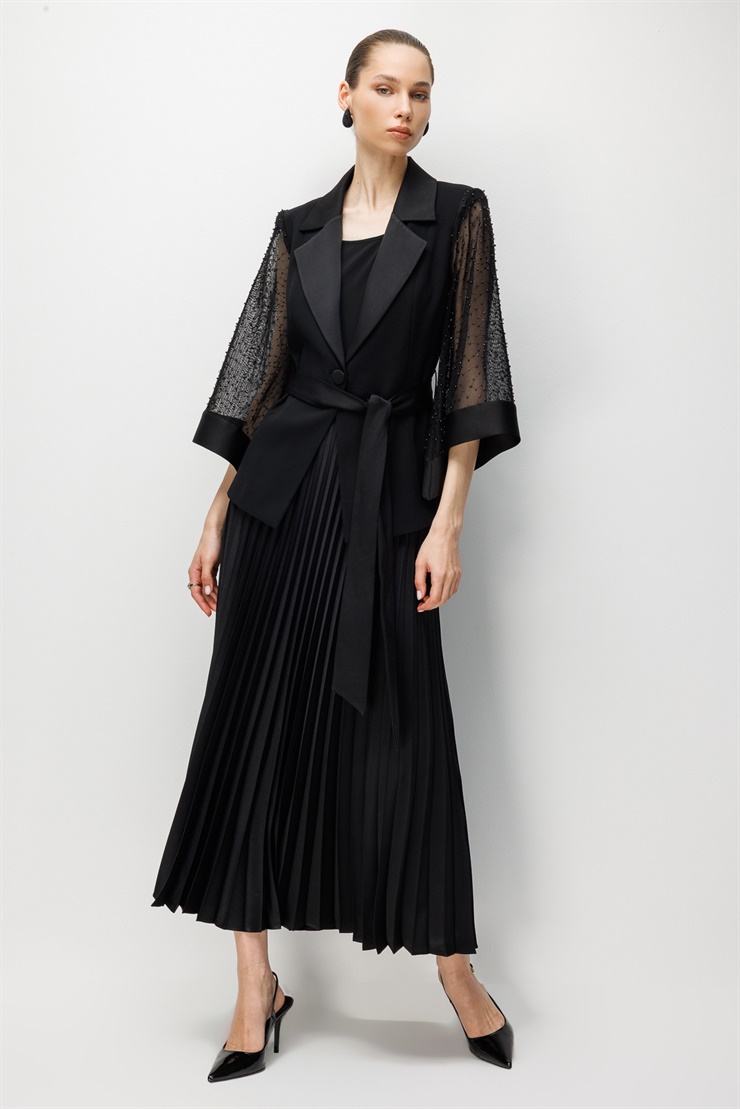 Modailgi Kolu İncili File Kumaştan Kısa Ceket - 35012