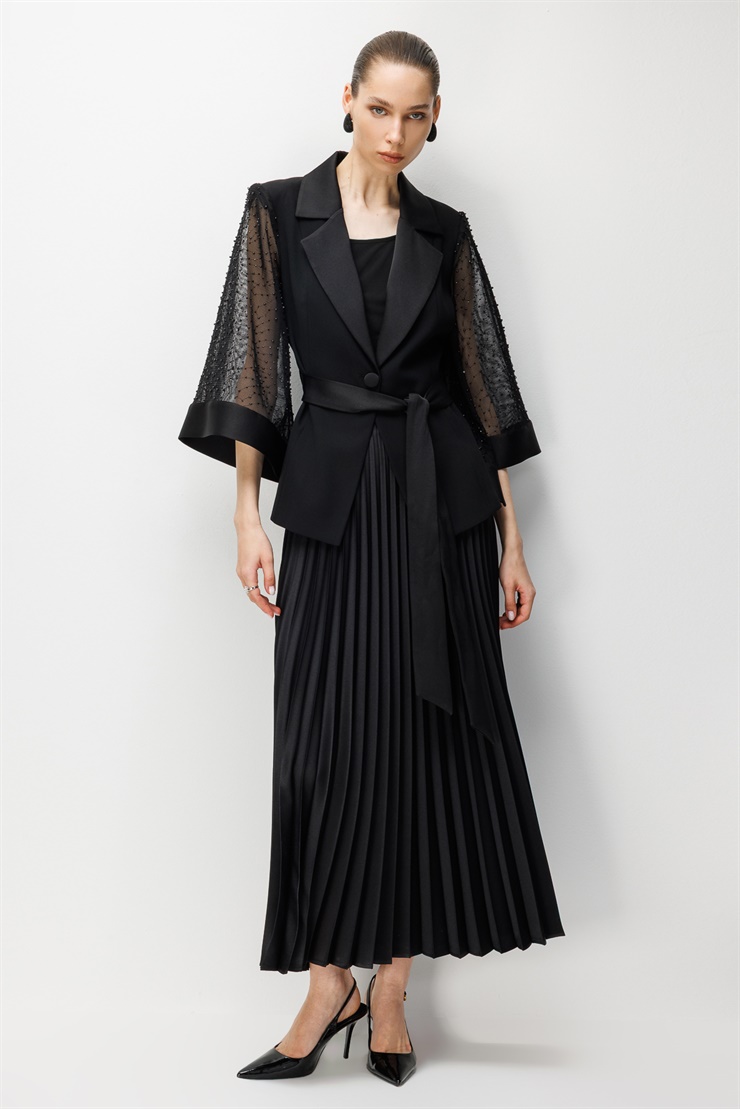 Modailgi Kolu İncili File Kumaştan Kısa Ceket - 35012