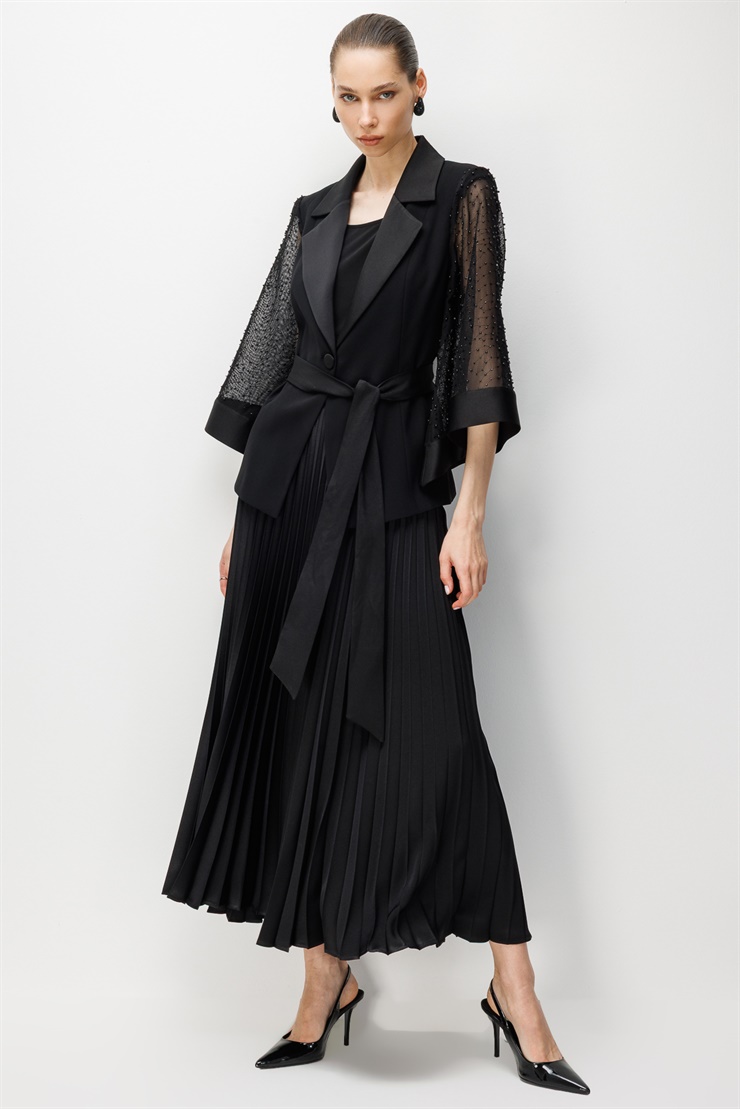 Modailgi Kolu İncili File Kumaştan Kısa Ceket - 35012