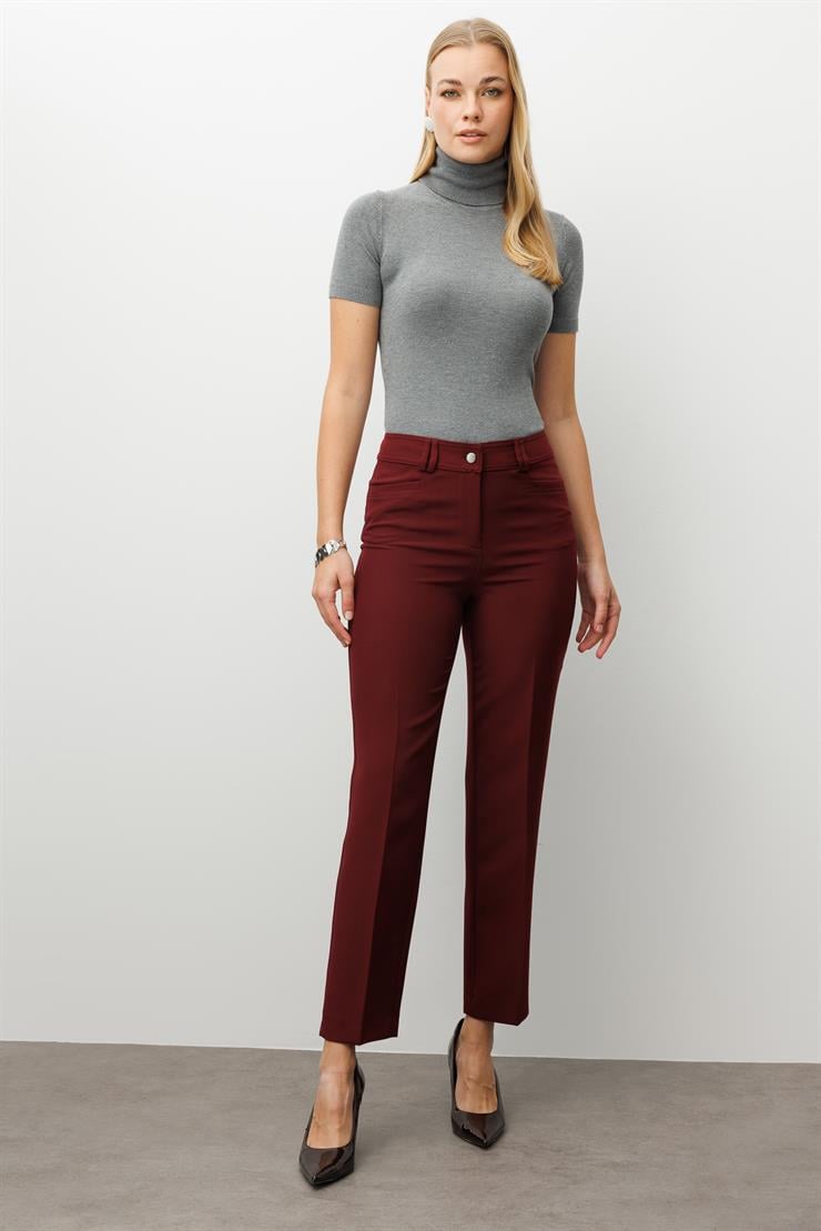 Modailgi  Köşe Cep Dar Paça Pantolon Bordo