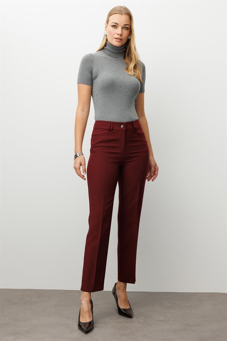 Modailgi  Köşe Cep Dar Paça Pantolon Bordo