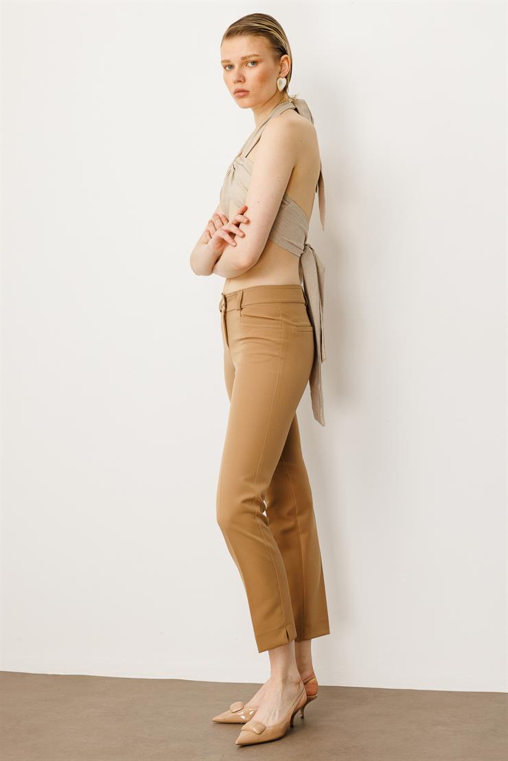 Modailgi  Köşe Cep Dar Paça Pantolon Camel