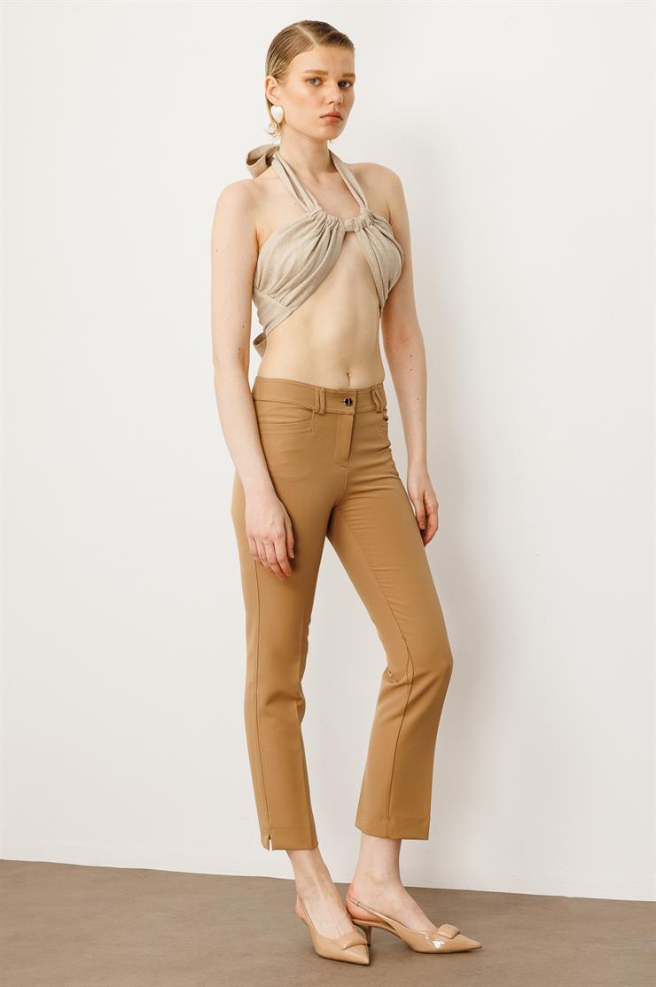 Modailgi  Köşe Cep Dar Paça Pantolon Camel