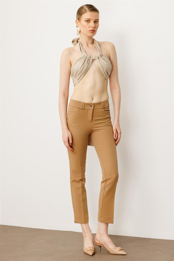 Modailgi  Köşe Cep Dar Paça Pantolon Camel