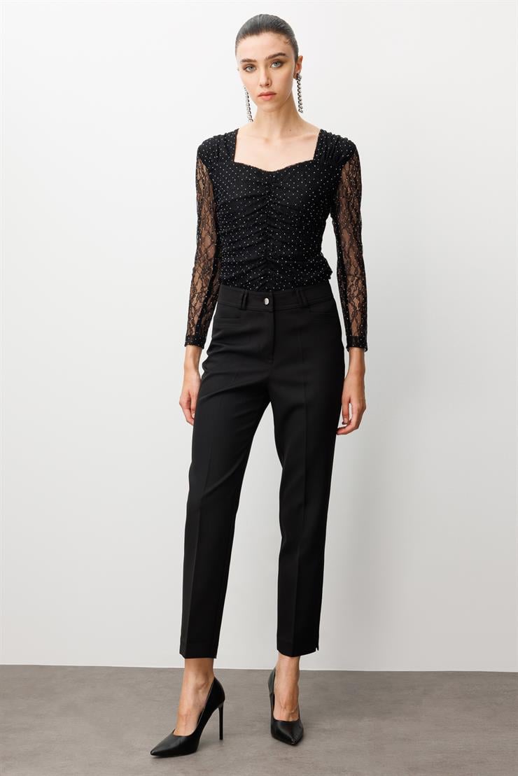 Modailgi  Köşe Cep Dar Paça Pantolon Siyah