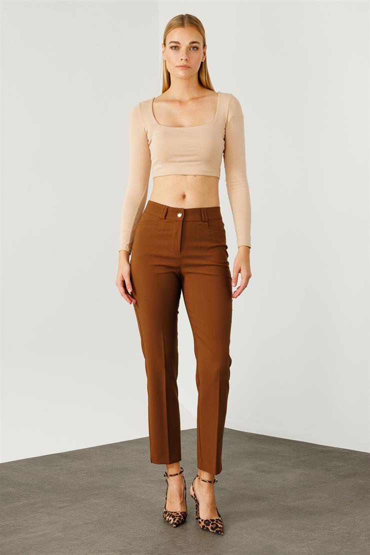 Modailgi  Köşe Cep Dar Paça Pantolon Taba