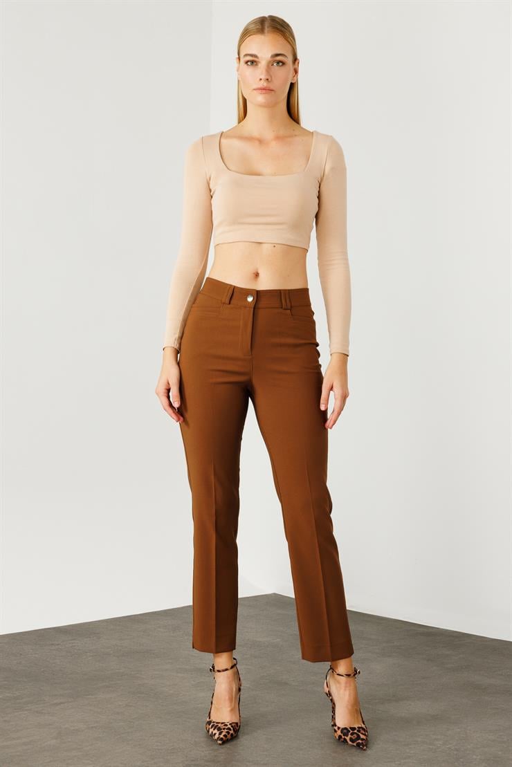 Modailgi  Köşe Cep Dar Paça Pantolon Taba