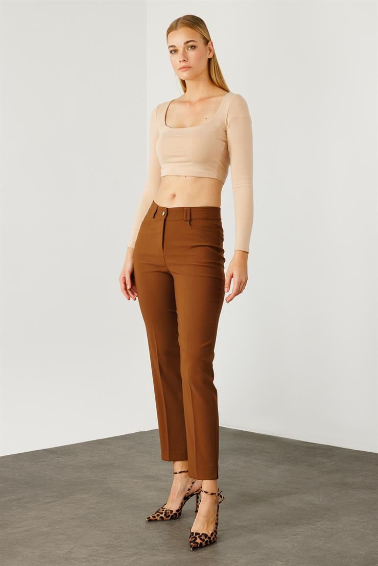 Modailgi  Köşe Cep Dar Paça Pantolon Taba